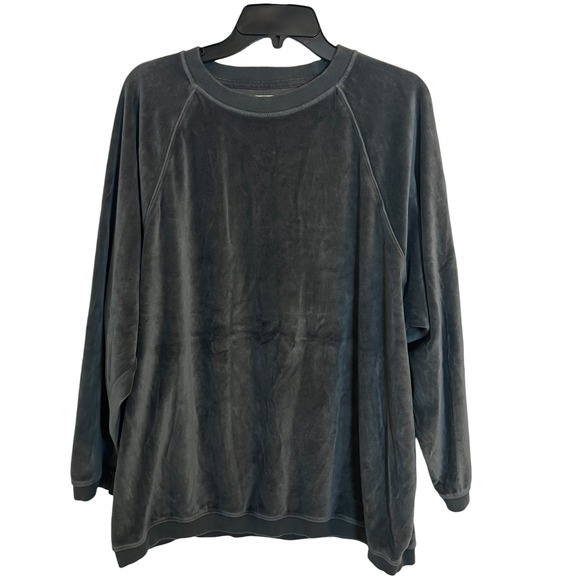 Aerie Womens Charcoal Velour Oversized Sweatshirt Long Sleeve Crew Neck Cozy Top - Picture 2 of 9